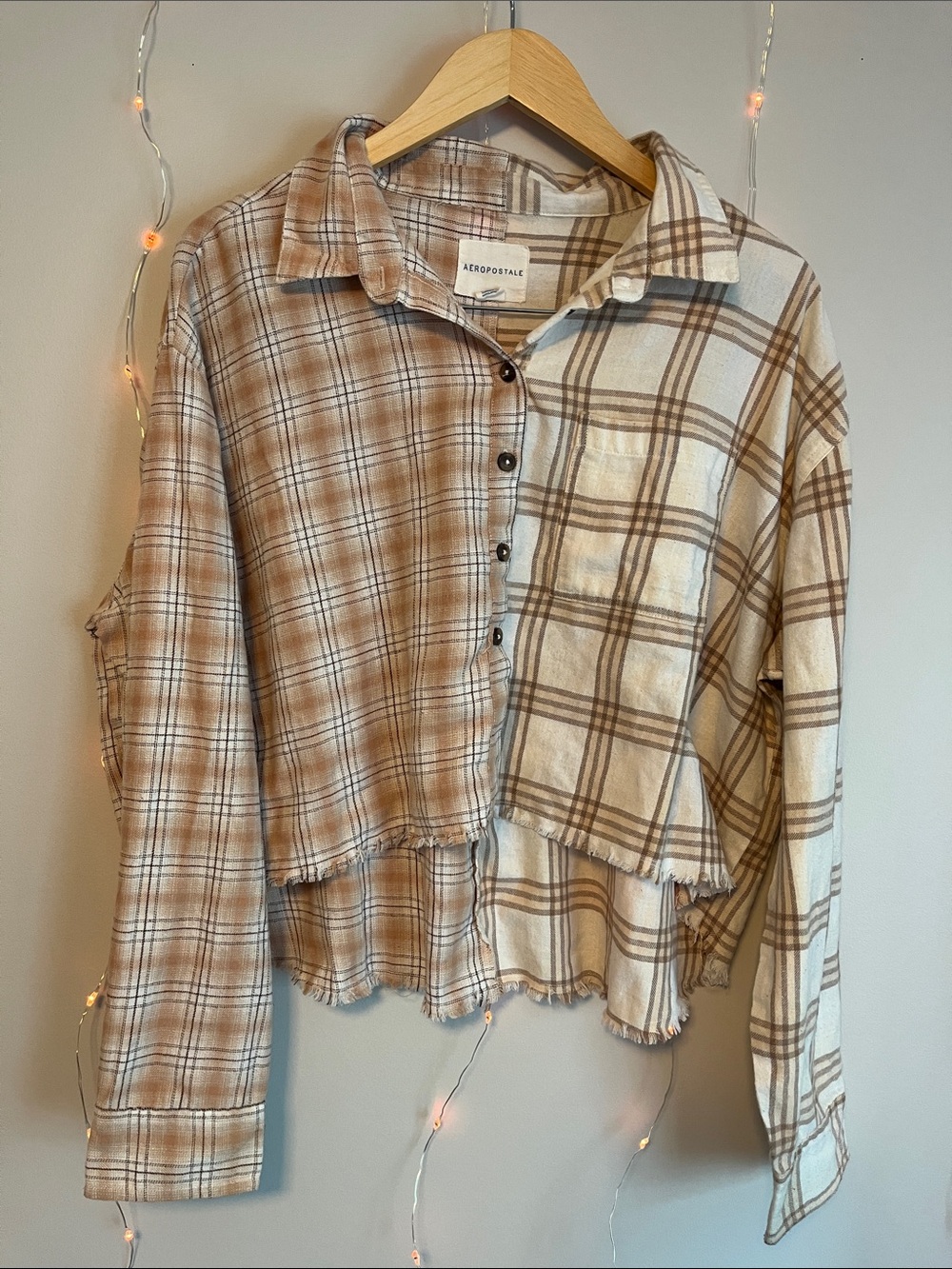 Aeropostale Beige and Brown Plaid Button-Down Shirt